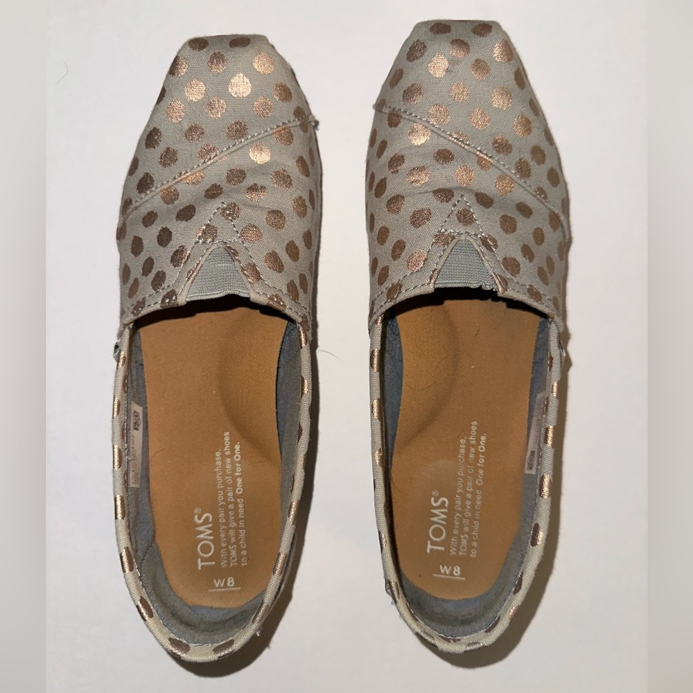 Toms Gray and Gold Polka Dot Flats